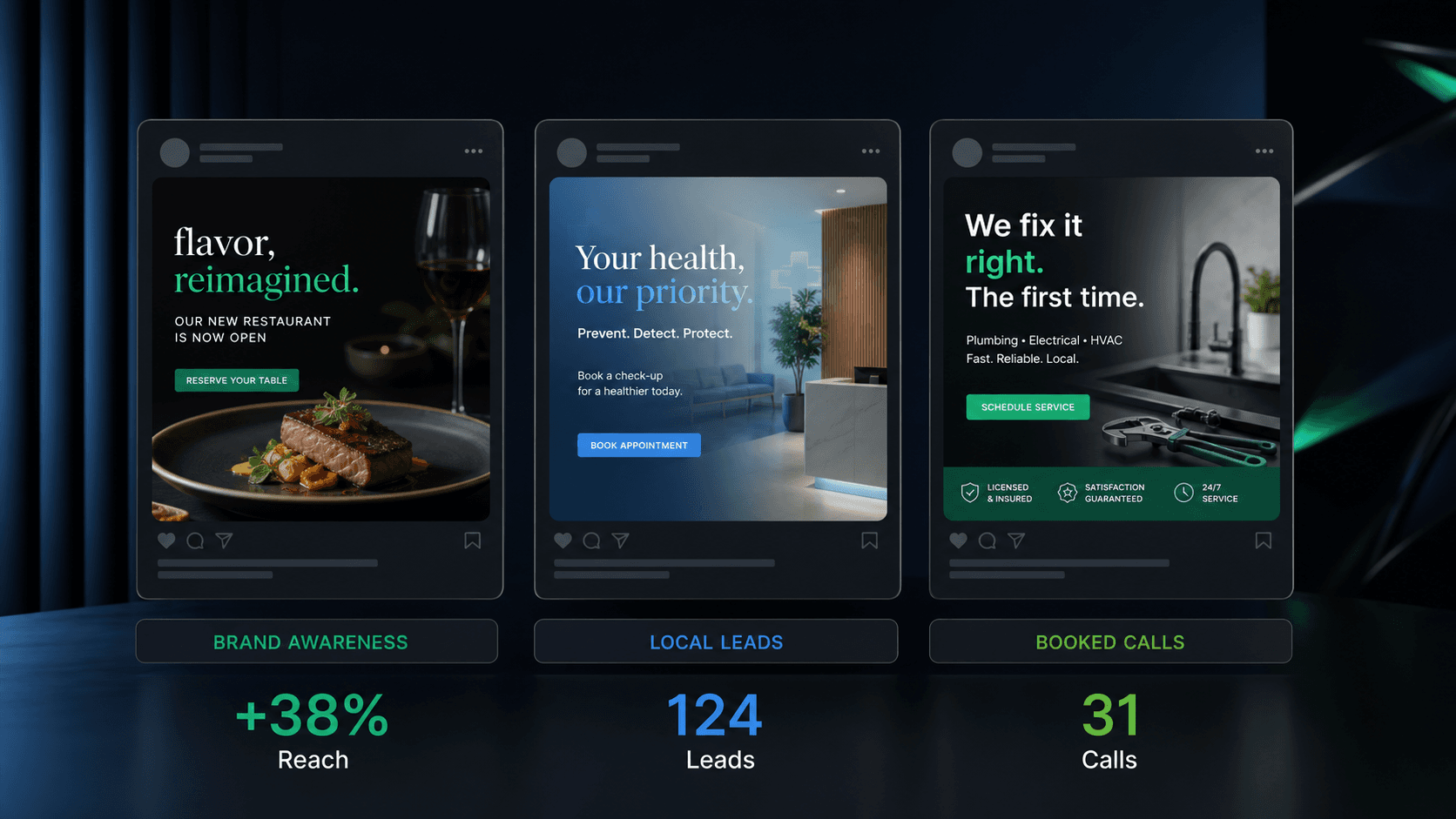 Social media campaign examples for brand awareness local leads and booked calls by BLYNC.io